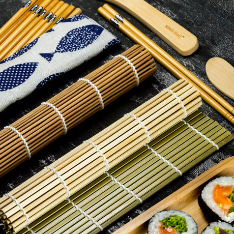 Set de sushi KingHoff 1704, 11 piese, 100% bambus, fără BPA, maro