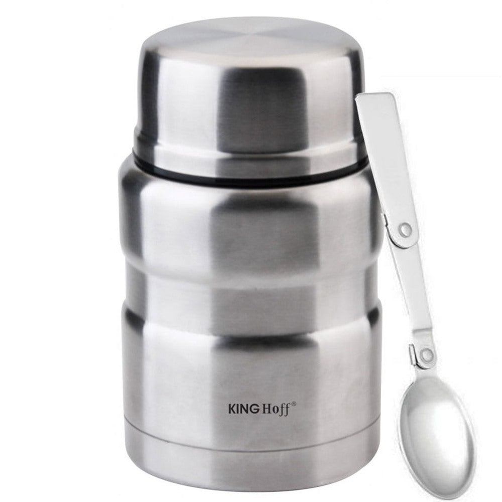Termos alimentar KingHoff 1457, 500 ml, perete dublu, lingură, oțel inoxidabil