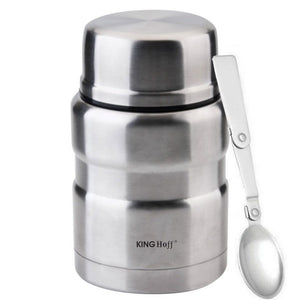 Termos alimentar KingHoff 1457, 500 ml, perete dublu, lingură, oțel inoxidabil